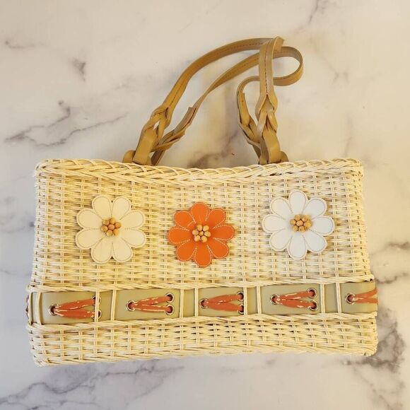 Floral raffia handbag wicker woven y2k purse - Picture 1 of 9